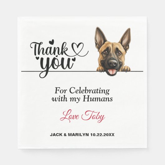 ベルギーマリノイス犬のウェディングカクテル スタンダードランチョンナプキン (正面)