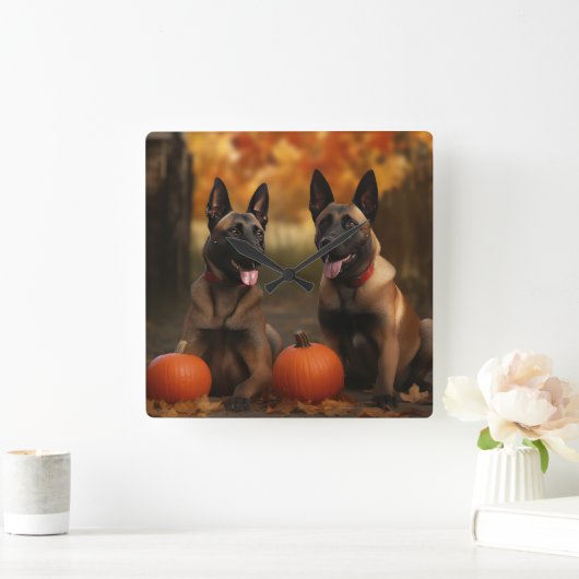 ベルギーマリノイパピーオータムデライトカボチャ スクエア壁時計 (ホーム)