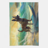 ベルギーマリノイビーチサーフィン絵画ズ キッチンタオル (縦)