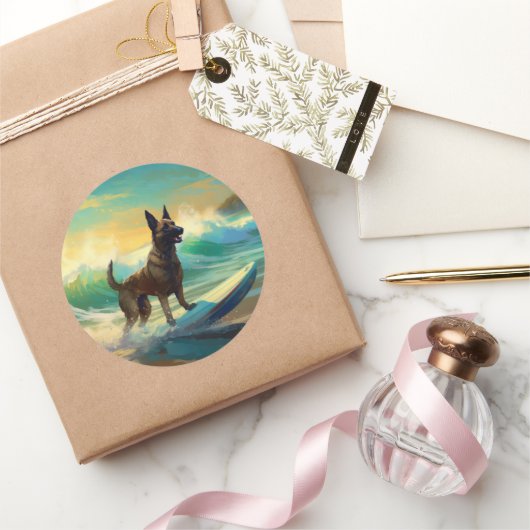 ベルギーマリノイビーチサーフィン絵画ズ ラウンドシール (ギフト)