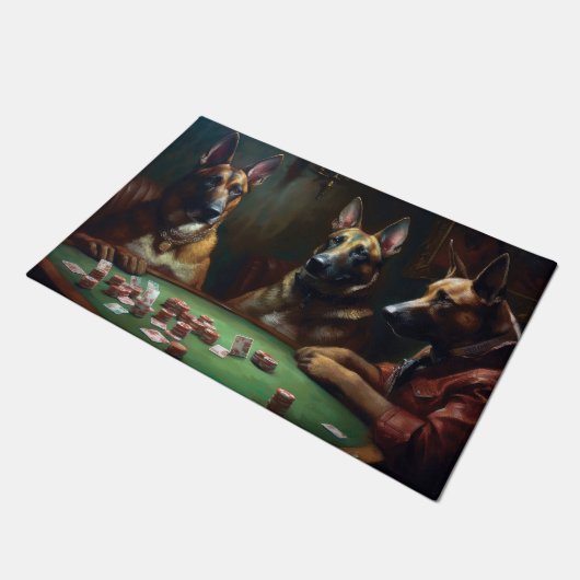 ベルギーマリノイ遊ドッグストランプのポーカーアート ドアマット (アングル)