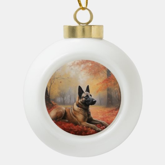 ベルギーマリノイin紅葉秋インスパイア セラミックボールオーナメント (正面)