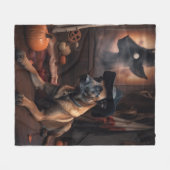 ベルギーマリノワカボンプキンハロウィンホラー フリースブランケット (正面(横))