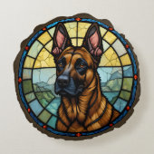 ベルギーマリノワステンドグラススタイルイラストレーション ラウンドクッション (裏面)