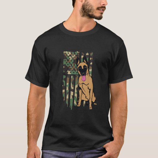 ベルギーマリノワ軍隊ドッグアメリカン米国国旗Ca Tシャツ (正面)