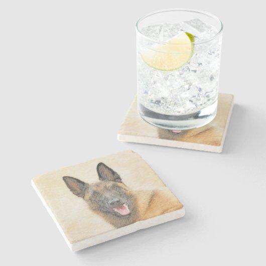 ベルギーマリ絵画ノワさんの – かわいいオリジナルドッグアート ストーンコースター (横)