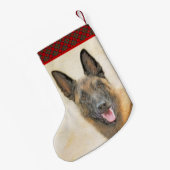 ベルギーマリ絵画ノワさんの – かわいいオリジナルドッグアート スモールクリスマスストッキング (裏面 (吊り時))