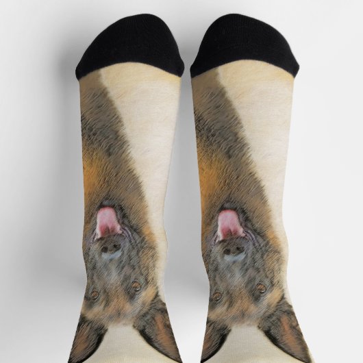 ベルギーマリ絵画ノワさんの – かわいいオリジナルドッグアート ソックス (上部)