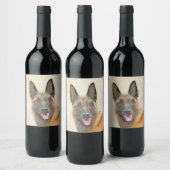 ベルギーマリ絵画ノワさんの – かわいいオリジナルドッグアート ワインラベル (ボトル)