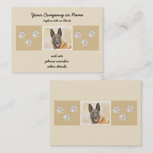 ベルギーマリ絵画ノワさんの – かわいいオリジナルドッグアート 名刺 (正面/裏面)