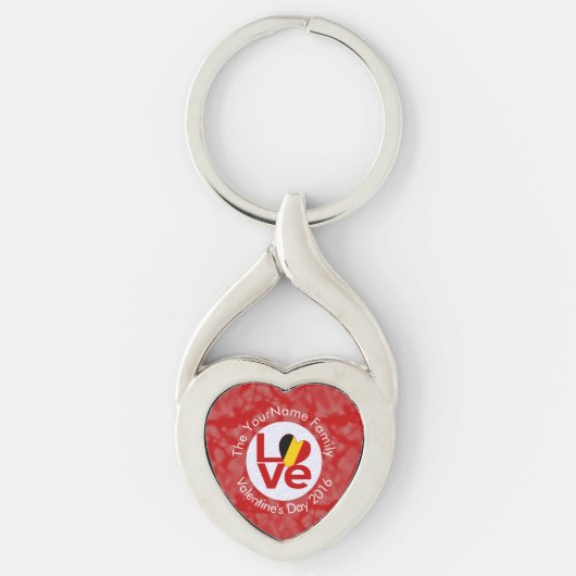 ベルギーレッドLOVE旗カスタマイズ キーホルダー (正面)