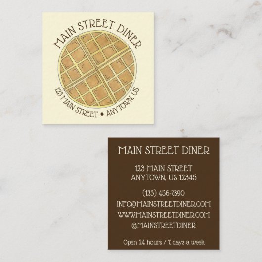 ベルギーワッフルディナーブルンチフードレストランシェフ スクエア名刺 (正面/裏面)