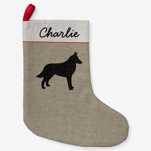 ベルギー人のMalinois犬のシルエットのパーソナライズなクリスマス スモールクリスマスストッキング (正面)