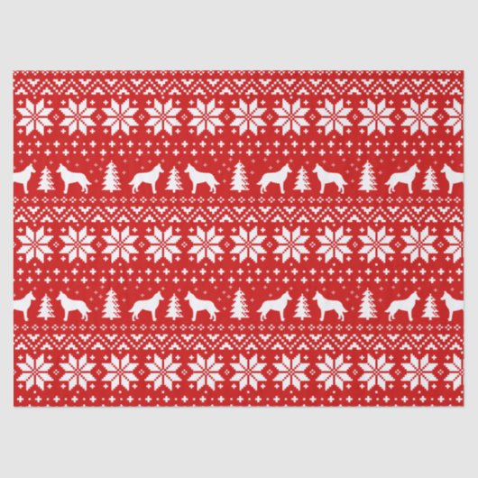 ベルギー人Malinoisはクリスマスパターン赤のシルエットを描きます 薄葉紙 (正面)