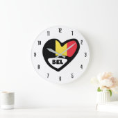 ベルギー国コードBELベルギー国旗のハート ラージ壁時計 (ホーム)