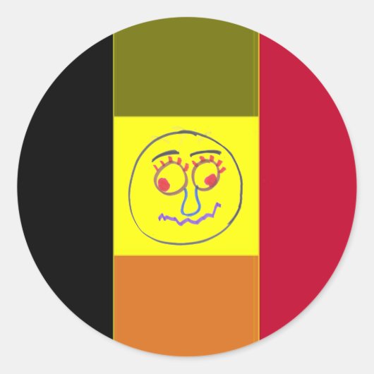 ベルギー国ストライプの旗おもしろい顔 ラウンドシール (正面)