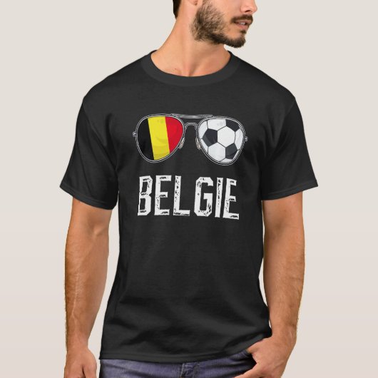 ベルギー国旗とサッカーサングラスベルギーファン Tシャツ (正面)