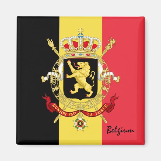 ベルギー国旗とベルギー旅行、祝日/スポーツ マグネット (正面)