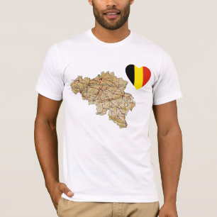 ベルギー国旗のハートと地図Tシャツ Tシャツ
