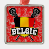 ベルギー国旗のラクロスロゴ メタルオーナメント (正面)