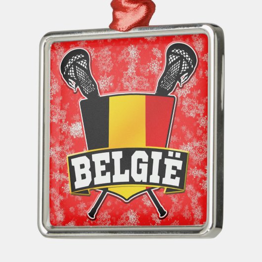 ベルギー国旗のラクロスロゴ メタルオーナメント (左)