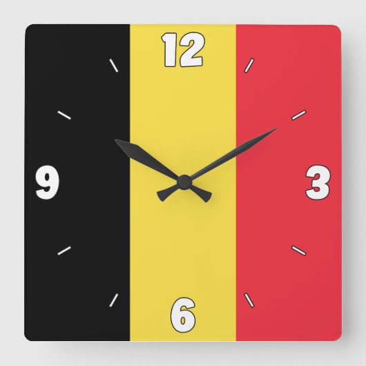 ベルギー国旗の愛国心 スクエア壁時計 (正面)