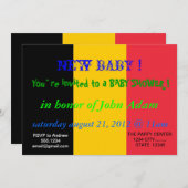 ベルギー国旗を掲げた赤ちゃんシャワー招待状 招待状 (正面/裏面)