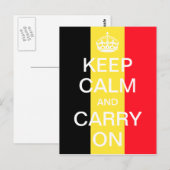 ベルギー国旗パーソナライズ KEEP CALM and CARRY ON ポストカード (正面/裏面)