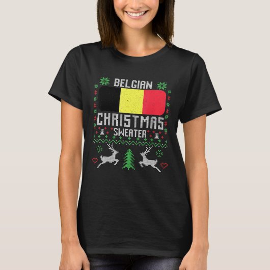ベルギー国旗ベルギークリスマスセーター Tシャツ (正面)
