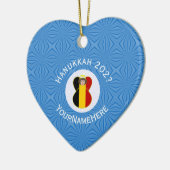 ベルギー国旗Hanukkahエンジェルネーム年ハート セラミックオーナメント (左)