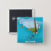 ベルギー地図の旅行ポスタープリント。 缶バッジ (正面&裏面)