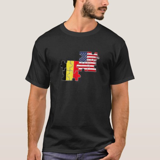 ベルギー米国ベルギーアメリカ国旗 Tシャツ (正面)