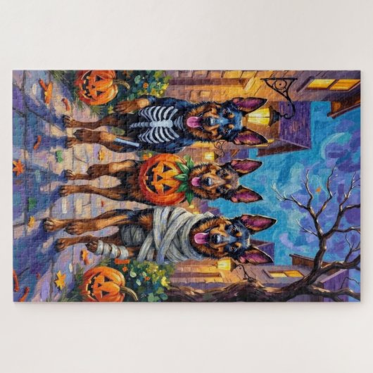 ベルギー羊飼い犬のトリックまたはトリートハロウィーン ジグソーパズル (横)