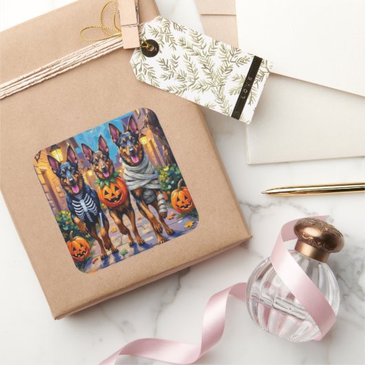 ベルギー羊飼い犬のトリックまたはトリートハロウィーン スクエアシール (ギフト)