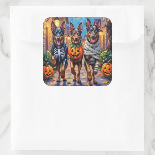 ベルギー羊飼い犬のトリックまたはトリートハロウィーン スクエアシール (バッグ)