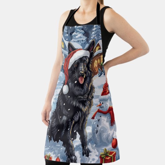 ベルギー羊飼い犬の冬ワンダーランドクリスマス エプロン (インサイチュ)