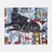 ベルギー羊飼い犬の冬ワンダーランドクリスマス フリースブランケット (正面(横))