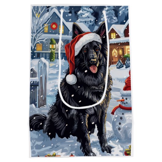 ベルギー羊飼い犬の冬ワンダーランドクリスマス ミディアムペーパーバッグ (裏面)