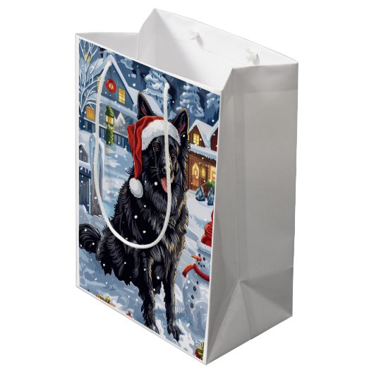 ベルギー羊飼い犬の冬ワンダーランドクリスマス ミディアムペーパーバッグ (裏面アングル)