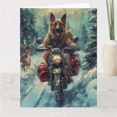 ベルギー羊飼い犬オートバイクリスマスに乗る カード (正面)