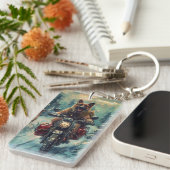 ベルギー羊飼い犬オートバイクリスマスに乗る キーホルダー (正面右)