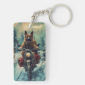 ベルギー羊飼い犬オートバイクリスマスに乗る キーホルダー (裏面)