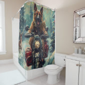 ベルギー羊飼い犬オートバイクリスマスに乗る シャワーカーテン (インサイチュ)
