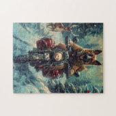 ベルギー羊飼い犬オートバイクリスマスに乗る ジグソーパズル (横)