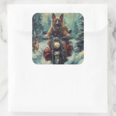 ベルギー羊飼い犬オートバイクリスマスに乗る スクエアシール (バッグ)