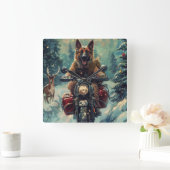 ベルギー羊飼い犬オートバイクリスマスに乗る スクエア壁時計 (ホーム)