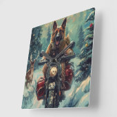 ベルギー羊飼い犬オートバイクリスマスに乗る スクエア壁時計 (傾斜)