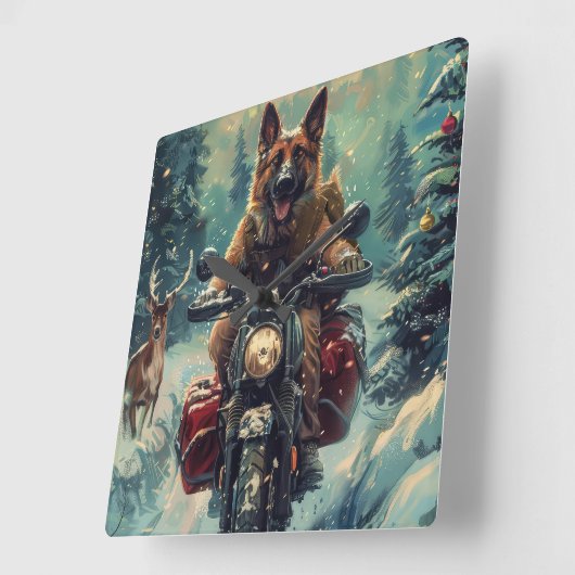 ベルギー羊飼い犬オートバイクリスマスに乗る スクエア壁時計 (傾斜)