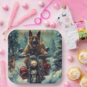 ベルギー羊飼い犬オートバイクリスマスに乗る ペーパープレート (パーティー)