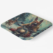 ベルギー羊飼い犬オートバイクリスマスに乗る ペーパープレート (傾斜あり)